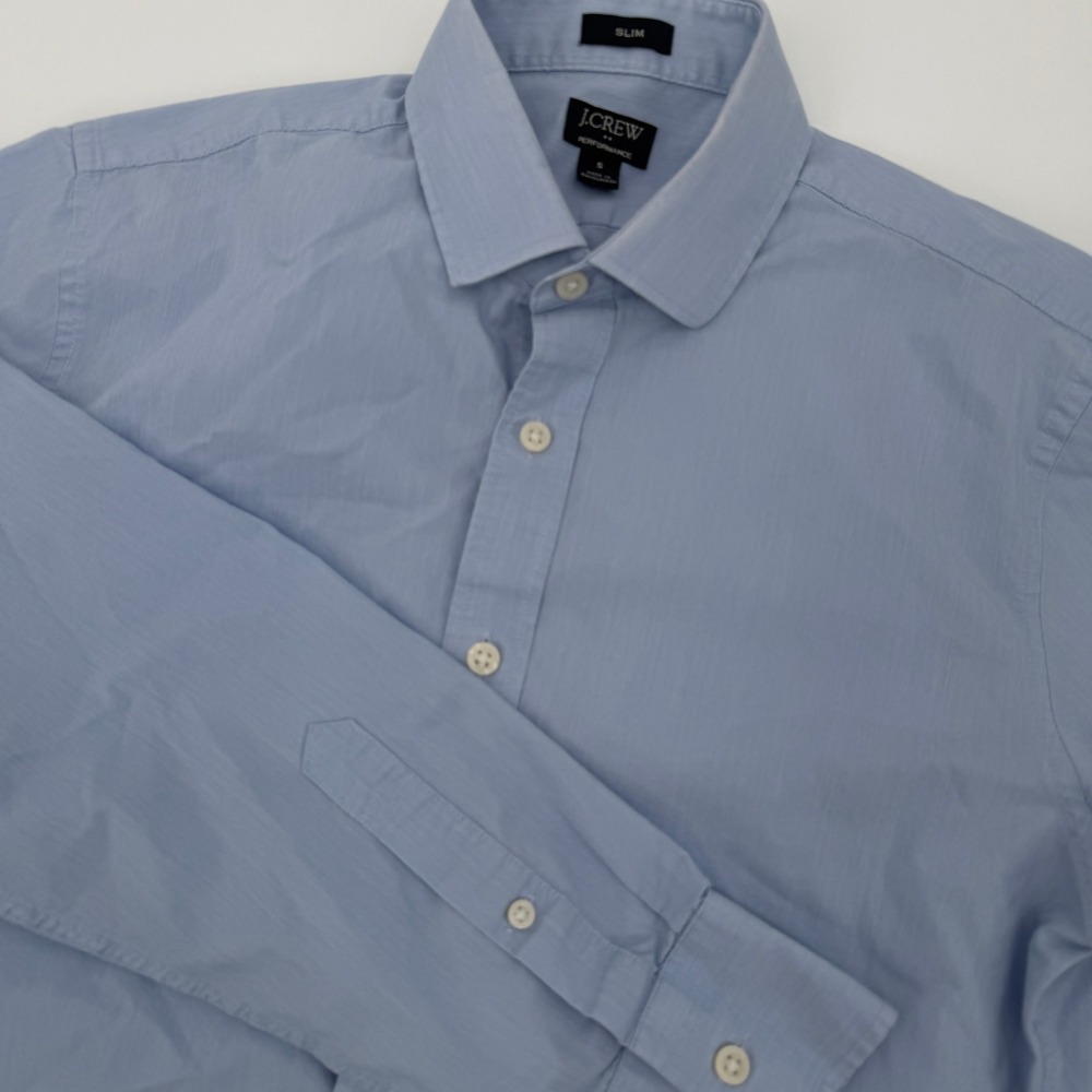 J Crew Performance Slim Fit Dress Shirt Mens Small Light Blue Long Sleeve Preppy
